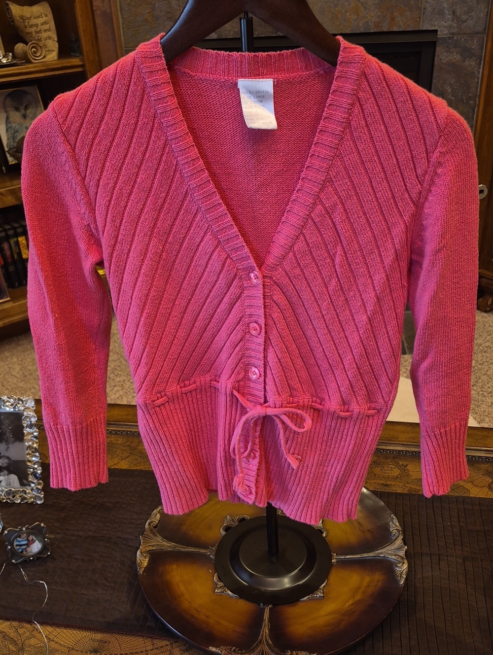 Women’s Pink Ribbed V-Neck Cardigan Sweater